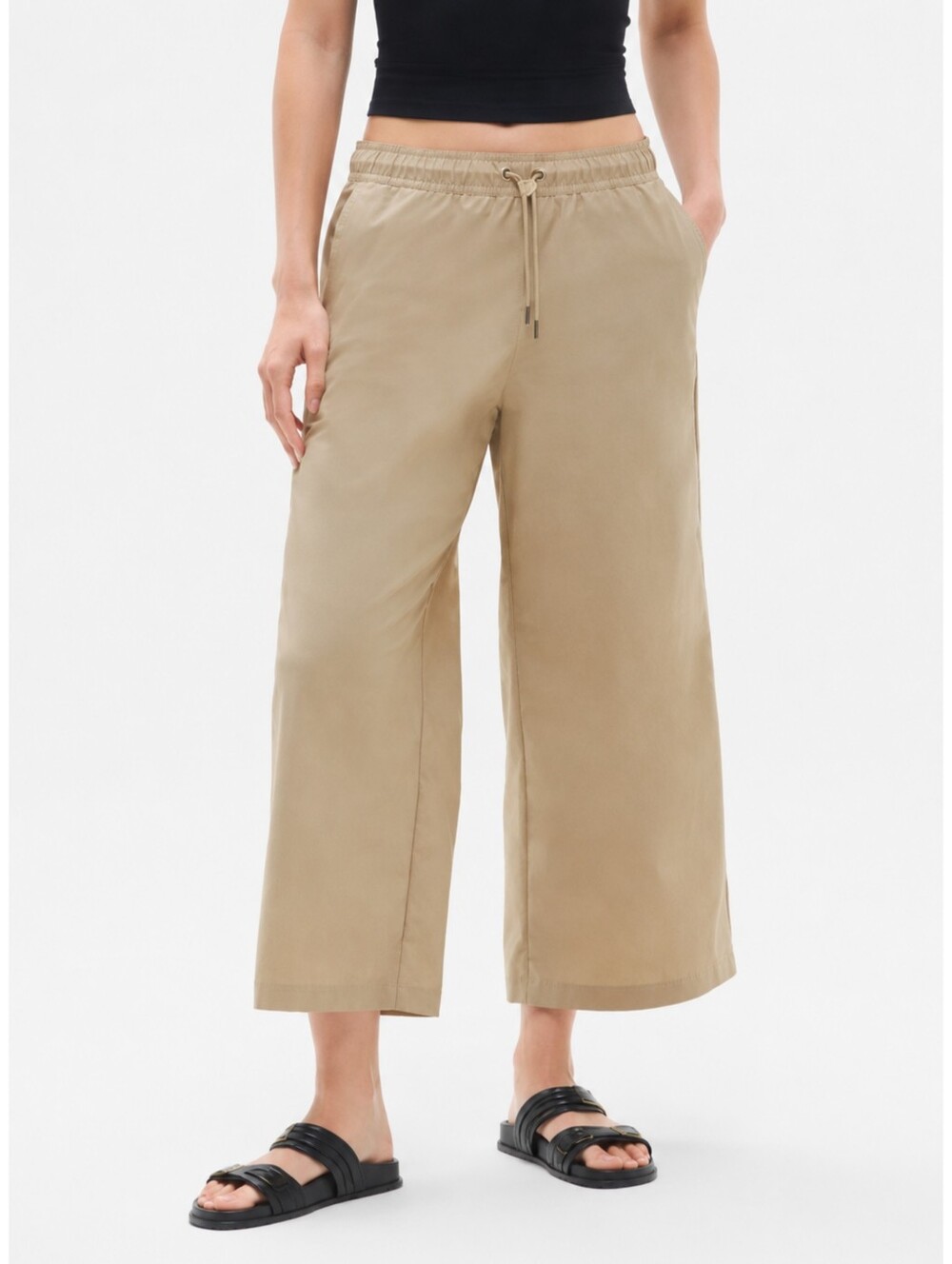 Athleta Midday Mid Rise Crop Poplin Pants Khaki Beige Size Medium